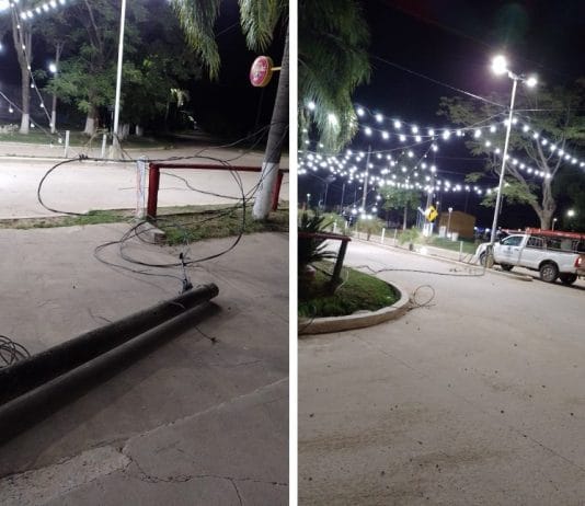 LAGUNA NAINECK: Parte de una luminaria callejera se vino abajo al paso de un ómnibus.