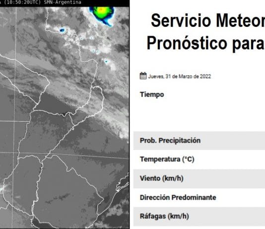 SMN: Imagen satelital zona norte de Argentina y pronóstico para el jueves 31.
