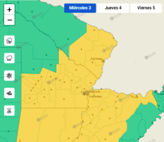 PRONOSTICO: Rige Alerta nivel amarillo por tormentas localmente fuertes.