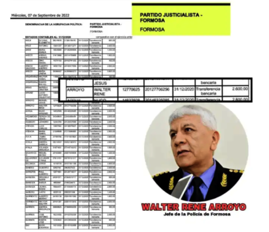 “De manera de directa los jefes y exjefes de la Policía son aportante del Partido Justicialista”.