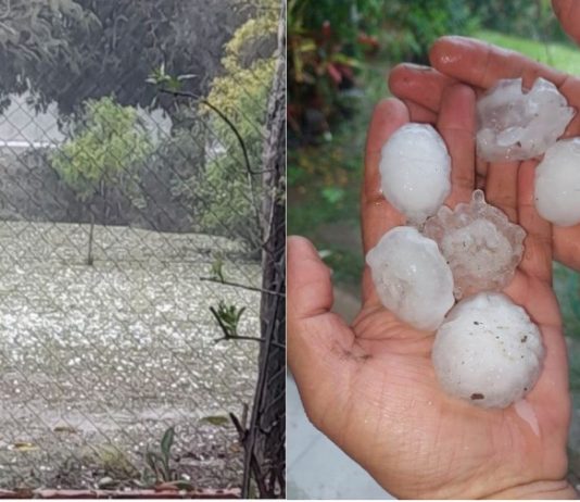 LAGUNA NAINECK: Temporal de viento y lluvia con intensa granizada se abatió sobre la localidad.