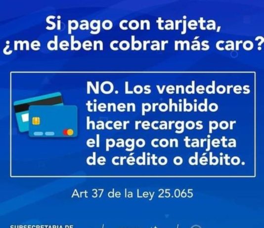RECOMENDACION: No aceptes recargos con el pago con tarjetas.