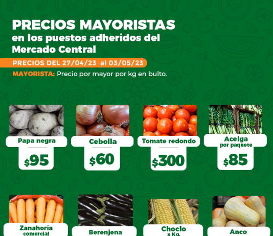MERCADO CENTRAL DE BS. AS. Precios mayoristas de FRUTAS y HORTALIZAS del 27/4 al 03/5/2023