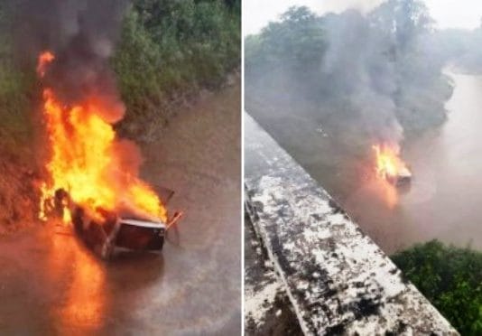 CLORINDA: Cuatro personas fueron auxiliadas tras el despiste e incendio de un vehículo sobre ruta Nacional 11