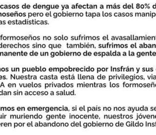DENGUE: Neme pidió al presidente Milei que ayude a los formoseños