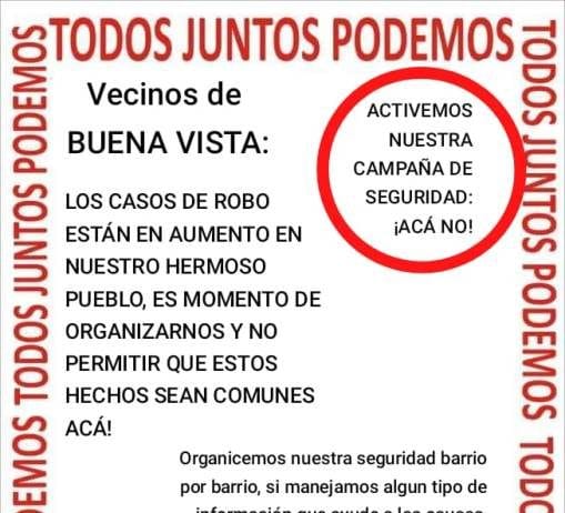 BUENA VISTA: Vecinos activan una campaña preventiva de seguridad