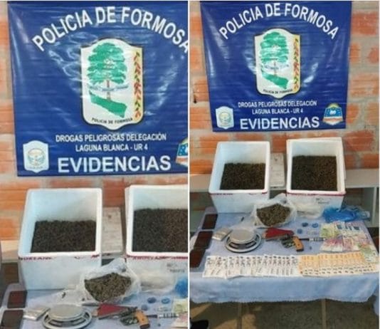LAGUNA BLANCA: Efectivos de Drogas Peligrosas detuvieron a un hombre durante dos allanamientos y secuestraron varios kilos de marihuana, arma de fuego, balanzas y dinero en efectivo.