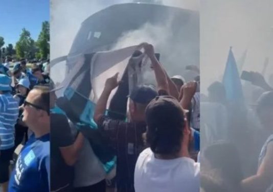 Banderazo en Aeroparque: la pasión de los hinchas de Racing antes de la final