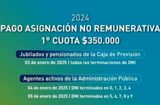 CRONOGRAMA PAGO de ASIGNACIÓN NO REMUNERATIVA 2024- PRIMERA CUOTA $ 350.000