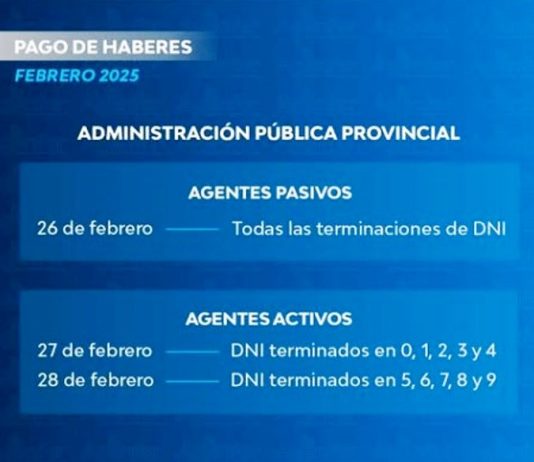 Ya dieron a conocer el cronograma de pago de haberes para estatales correspondiente a Febrero/2025