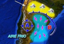 El pronóstico para este martes: Avance de otro pulso de aire antártico polar rumbo al área central