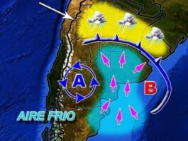 El pronóstico para este martes: Avance de otro pulso de aire antártico polar rumbo al área central